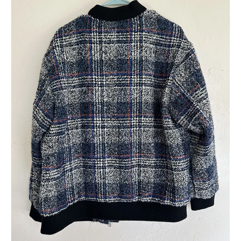 Avec les Filles Plaid Tweed Bomber Jacket M‎ Wool Grandpa Grunge Academia